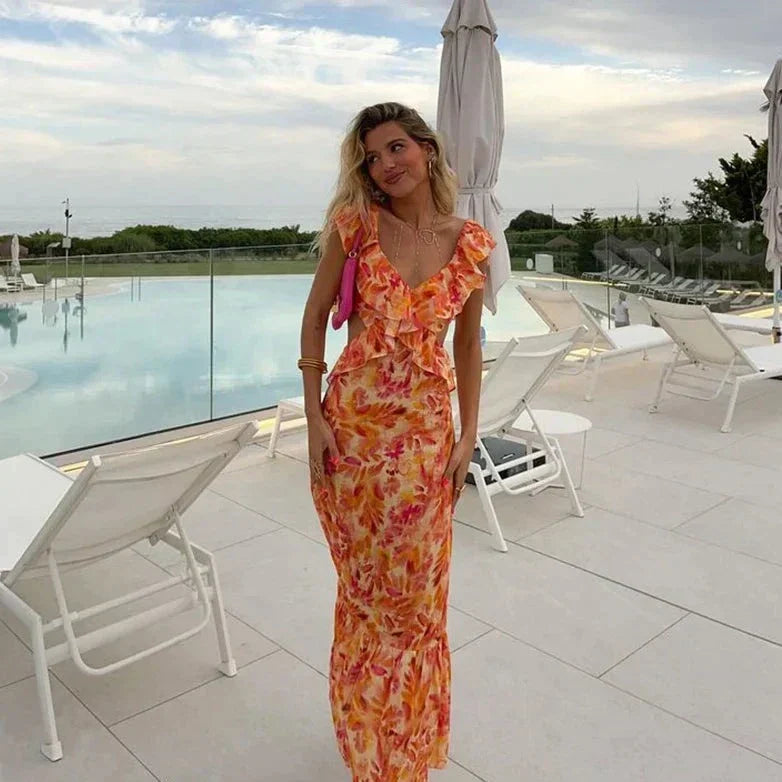 Maxikleid mit Rüschen und Blumenmuster – stilvoller Sommerlook mit femininer Note