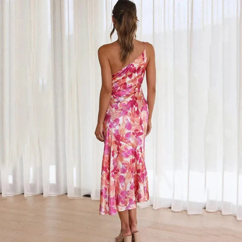 Elfriede | Elegantes One-Shoulder Blumenkleid – Femininer Chic für besondere Anlässe
