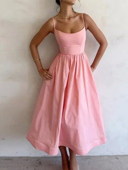Romantisches A-Linien Kleid in Rosa – Ärmellos & figurbetont mit Vintage-Flair