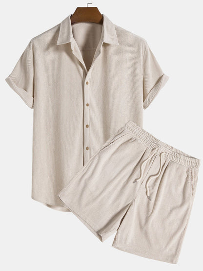 Elegantes Herren Strick-Set in Feinripp-Optik | Hemd & Shorts