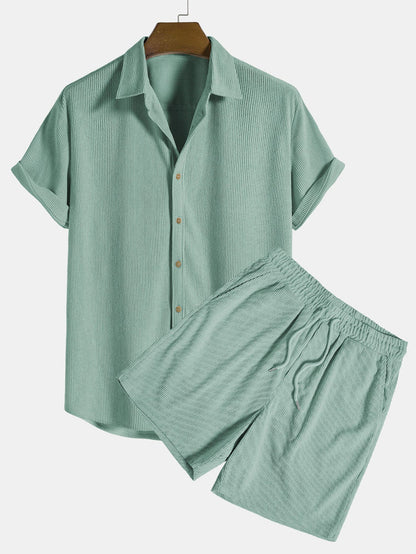 Elegantes Herren Strick-Set in Feinripp-Optik | Hemd & Shorts