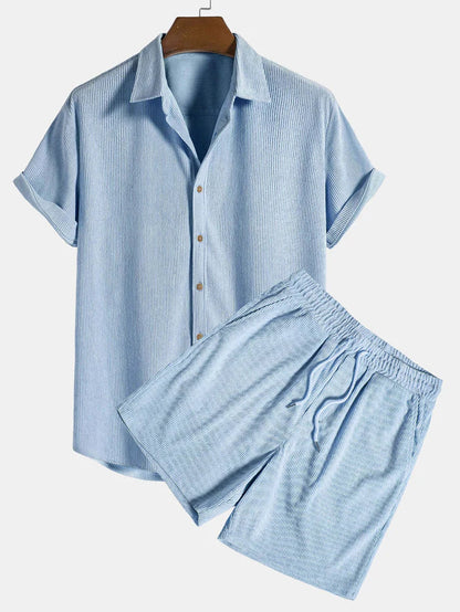 Elegantes Herren Strick-Set in Feinripp-Optik | Hemd & Shorts