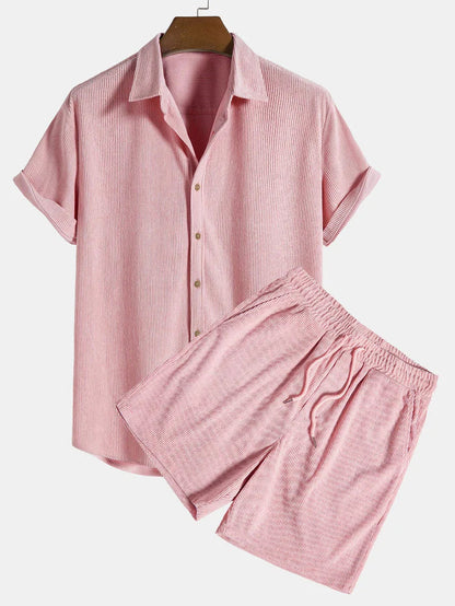 Elegantes Herren Strick-Set in Feinripp-Optik | Hemd & Shorts
