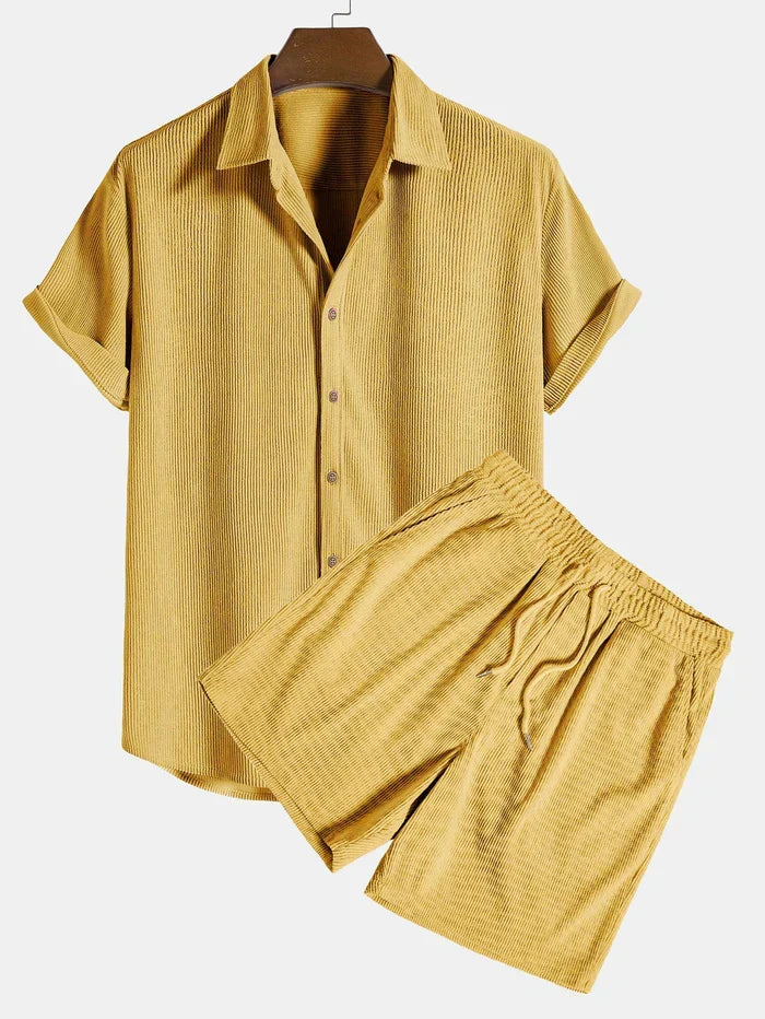 Elegantes Herren Strick-Set in Feinripp-Optik | Hemd & Shorts