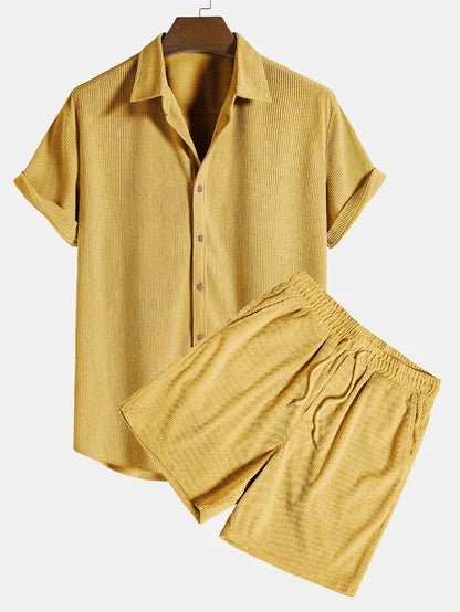 Elegantes Herren Strick-Set in Feinripp-Optik | Hemd & Shorts