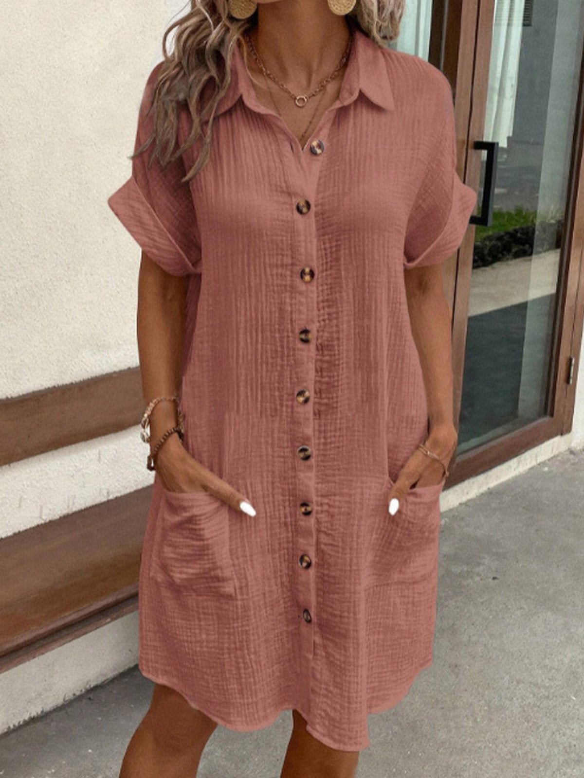 Leichtes Hemdblusenkleid aus Baumwolle mit Knopfleiste – Casual & Sommerlich