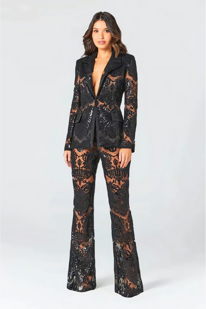 Clara | Luxuriöses Pailletten-Blazer- und Hosen-Set