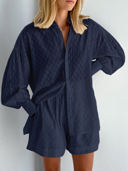 Leichter Zweiteiler aus Baumwollmix – Oversize Bluse & Shorts für Damen
