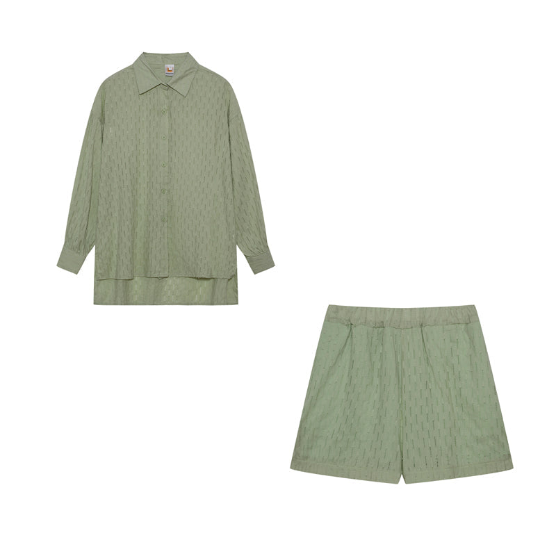 Leichter Zweiteiler aus Baumwollmix – Oversize Bluse & Shorts für Damen