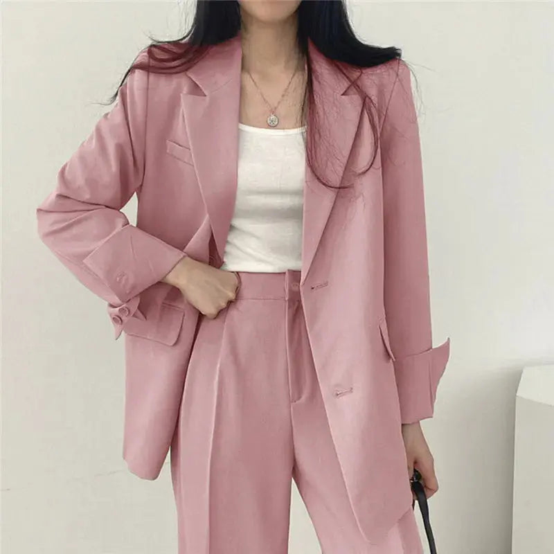 Athena | Einfarbiges Blazer- und gerade geschnittenes Hosen-Set für Damen Zendoo.de