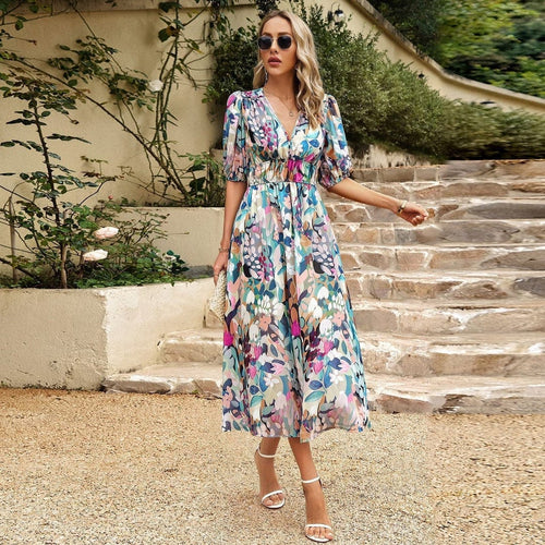 Florence | Boho-Maxikleid mit Blumendruck – Luftige Eleganz für den Sommer