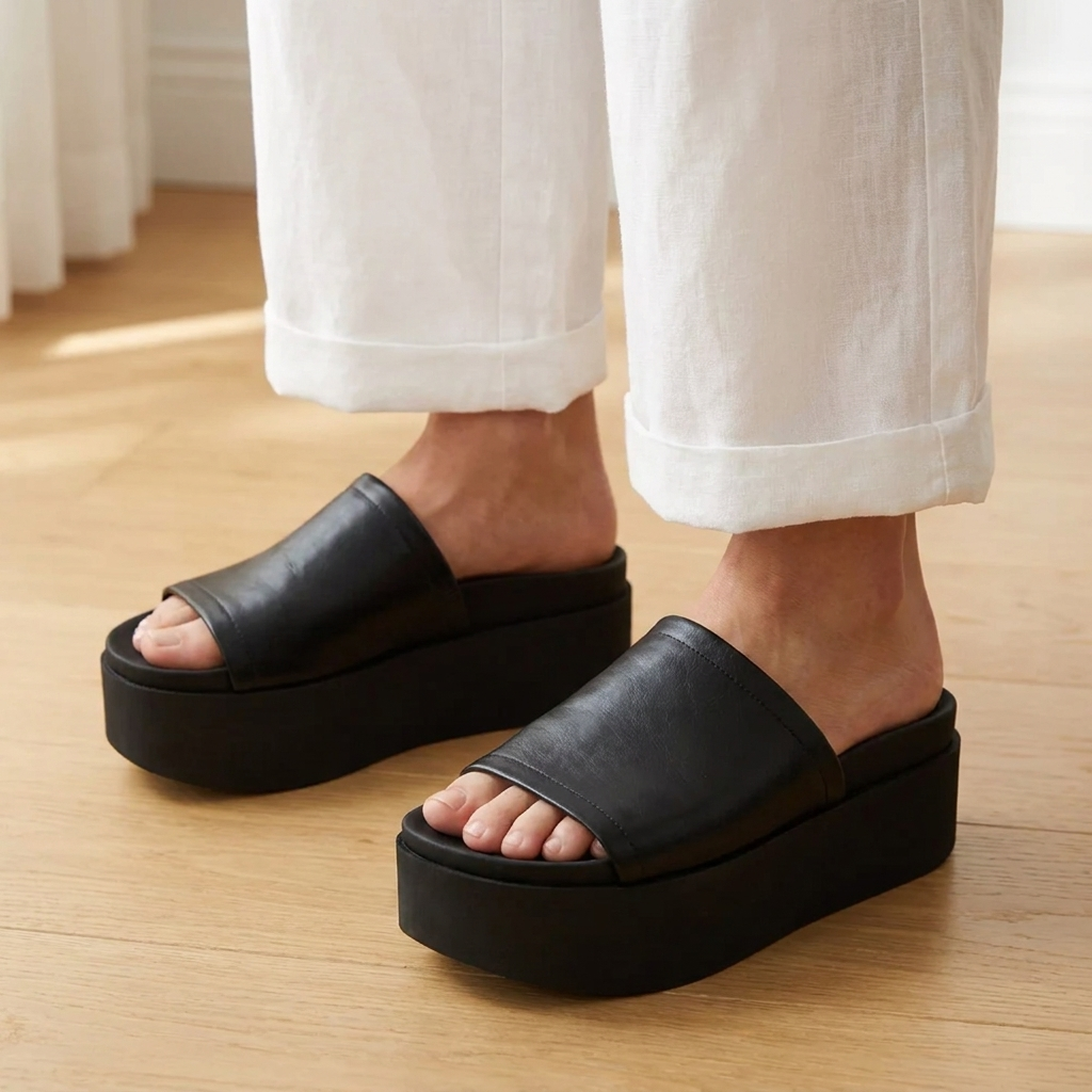Nora™ | Leder-Plateau-Sandale mit breitem Riemen