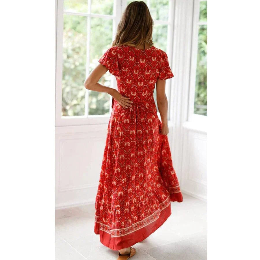 Boho Maxikleid mit Wickeloptik & Schlitz – Sommerlich & Feminin
