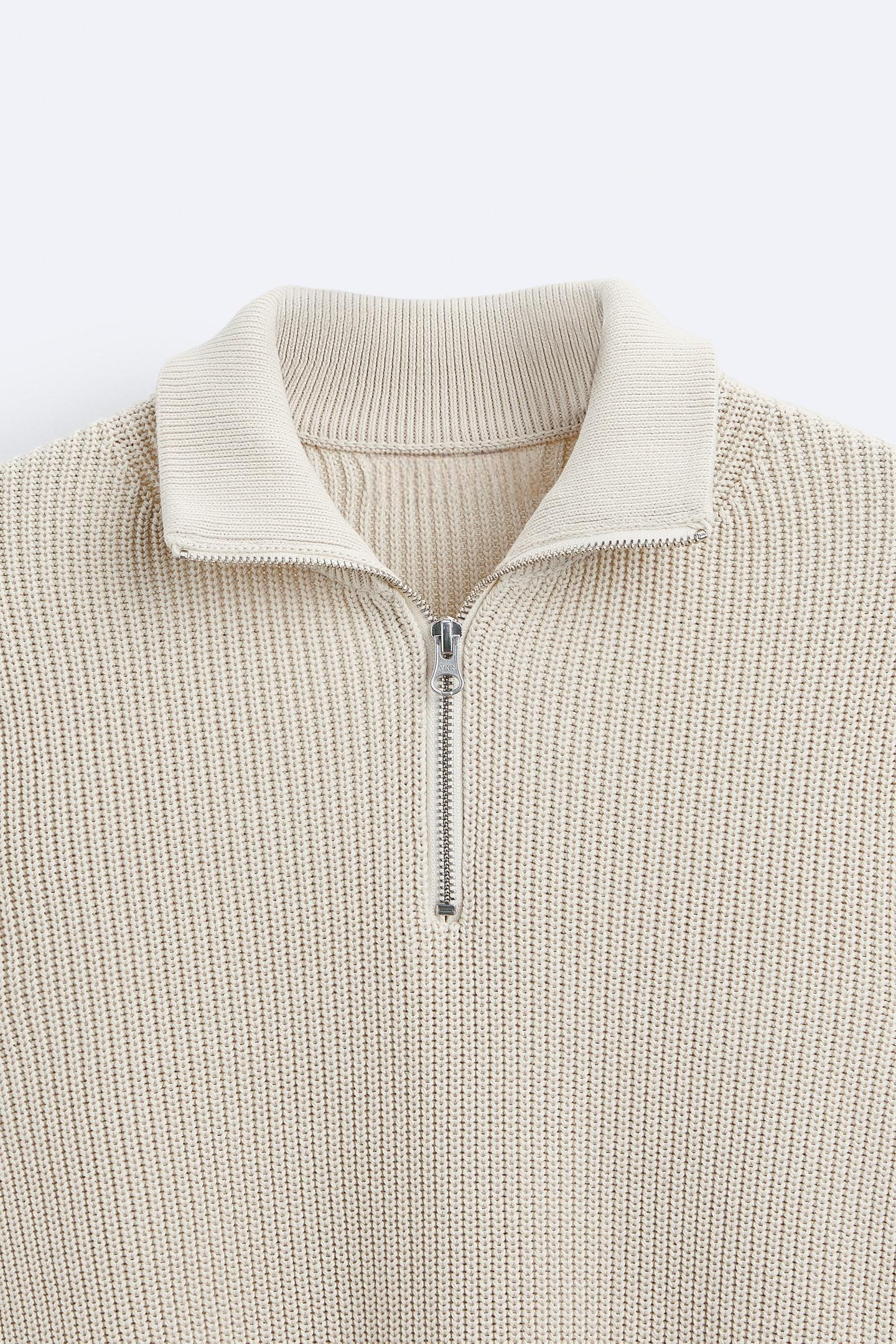Klassischer Strickpullover mit Reißverschluss & Kontrastkragen