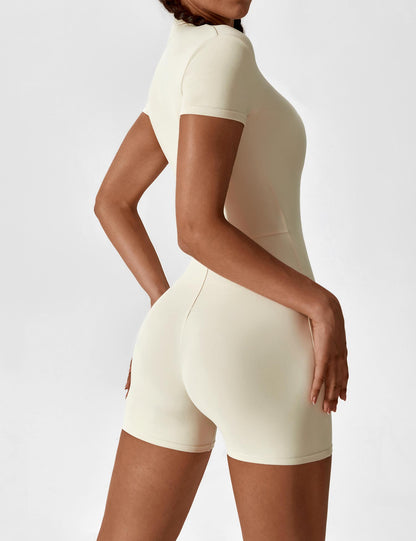 Elena | Nahtloser Kurzarm-Zip-Jumpsuit
