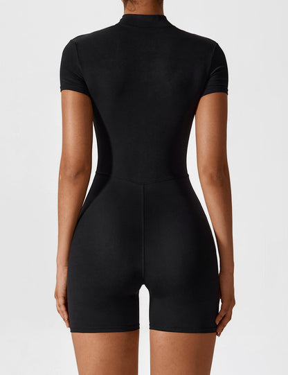 Elena | Nahtloser Kurzarm-Zip-Jumpsuit