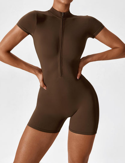 Elena | Nahtloser Kurzarm-Zip-Jumpsuit